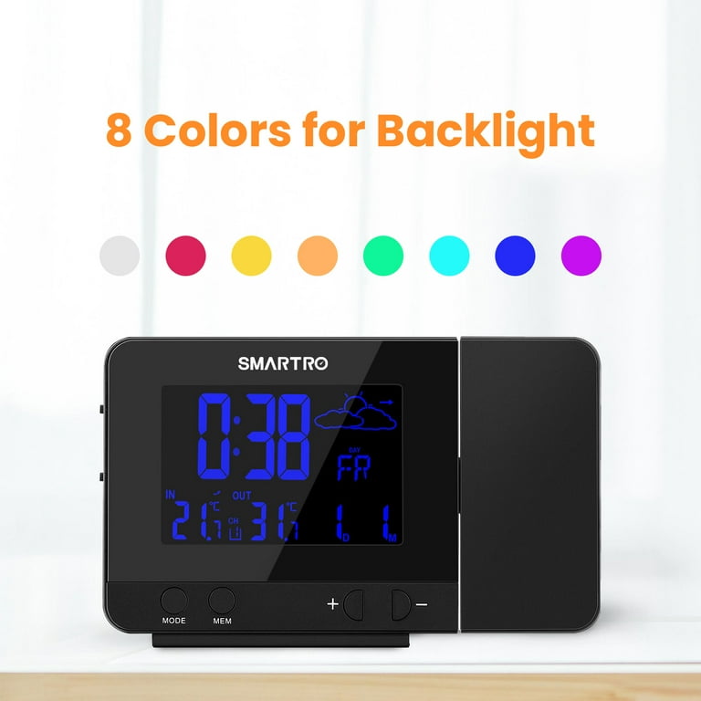 SMARTRO SC31B Digital Projection Alarm Clock with Indoor Outdoor Thermometer,  Black 
