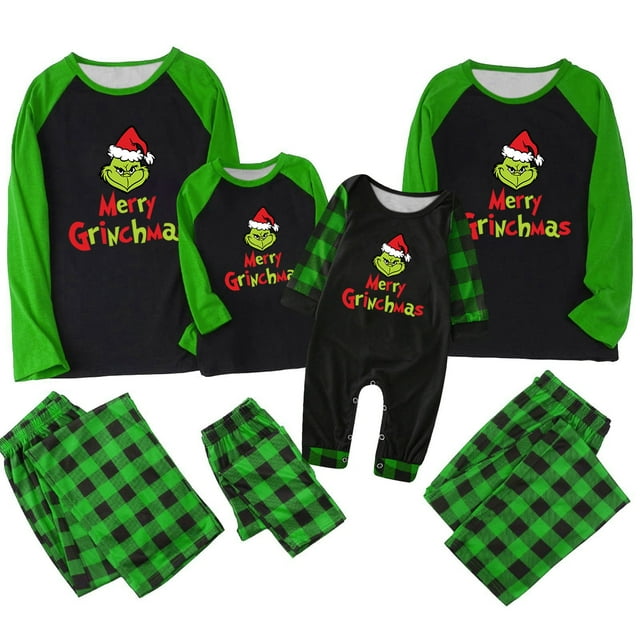 Grinch Xmas Prints Family Matching Long Sleeve Tops+Pants Set Family Matching Sets Rustic Grinch Family Matching Outfits Grinch Matching Pjs for Family for Baby 18 Months (Green)