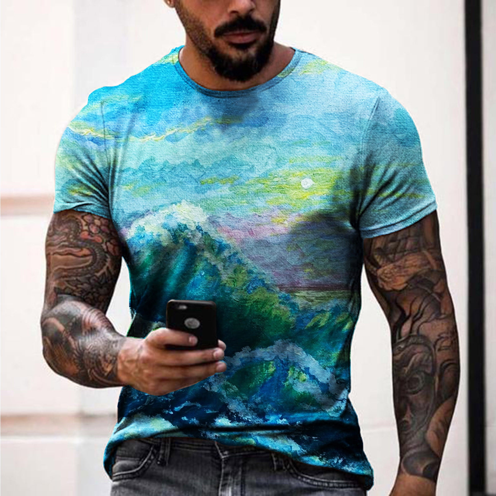 Thicken nedbrydes Inde Mens T-Shirts Men'S Summer Casual 3D Printed Short Sleeve Tops Round Neck  T-Shirt Blouse - Walmart.com