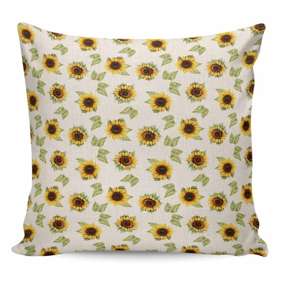 Throw Pillow Covers 24x24 Inch, Sunflower Decorative Pillow Cases for Couch Sofa Bed, Country Leaves Pastoral Spring Summer Cotton Linen Square Home Decor Pillowcases with Hidden Zipper