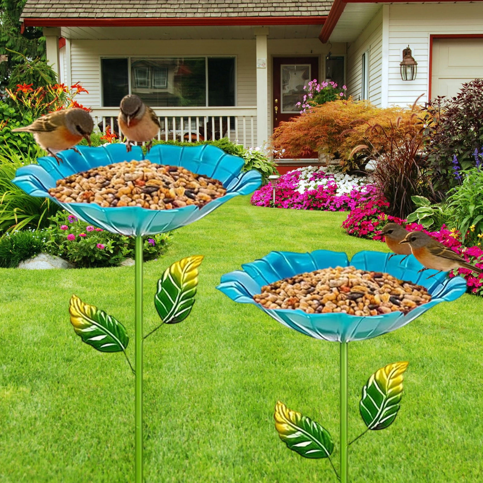 Outdoor storage box Standing Bird Bath Metal Garden with Stake, Removable Bird Bath Water Drinker for Wild Birds, Vintage Garden Decoration for Yard Patio, Rustproof Iron Finish