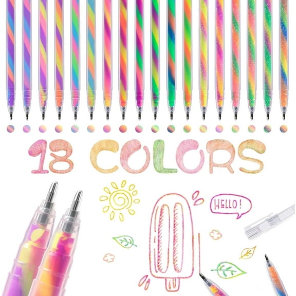 18 Pack Mixing of 3 Colors Magic Gel Pens Rainbow Pens Color Changing Ballpoint Pen Set for Adult Coloring Books, Doodling Scrapbooking Sketching Journaling, Artist Illustrationg