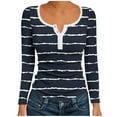 thumbnail image 2 of Craaazy Women Tops Long Sleeve Striped Tops V-Neck Button Blouse Square Check Print Fall Basic Tees Casual T Shirts Slim Fit Gifts, 2 of 6