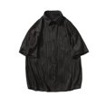 thumbnail image 1 of Camisas Para Hombre XXL Blusa de manga corta con bolsillo para hombre, informal, a rayas, con arrugas, a la moda, de verano (Black, XL), 1 of 7