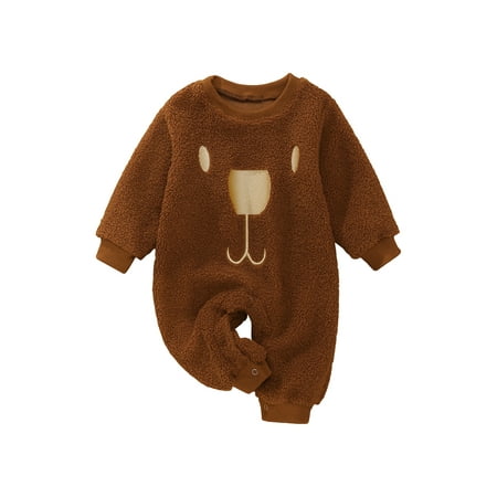 

Calsunbaby Newborn Casual Fuzzy Jumpsuit Toddler Cute Bear Pattern Long Sleeve Round Neck Plush Romper for Baby 0-18 Months