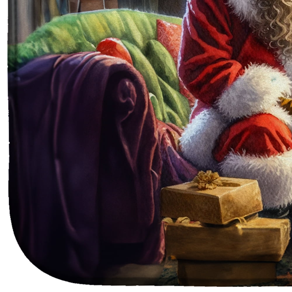 Wirehaired Pointing Griffon and Santa Claus Dish Drying Mat 14 in x 21 in
