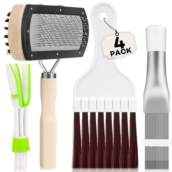 4 Pieces Air Conditioner Condenser Fin Cleaning Brush, AC Coil Cleaner Stainless Steel Fin Comb, Air Conditioner Cleaner Brush Set for Refrigerator Evaporator Radiator