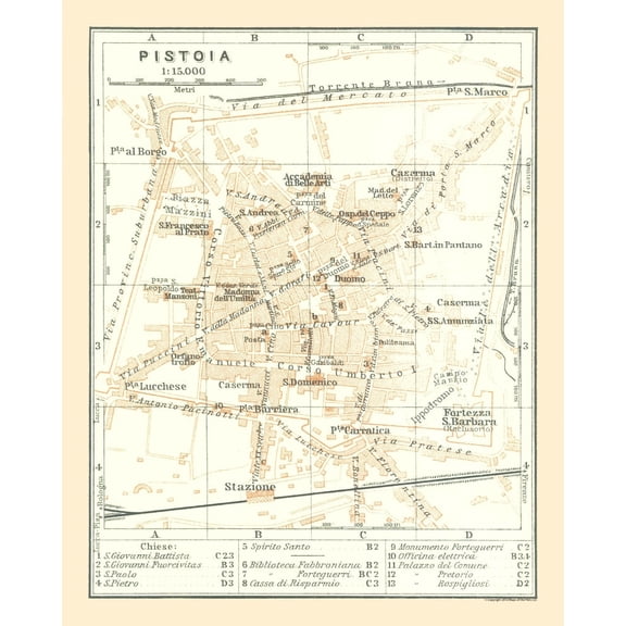 Historic Map - Pistoia Italy - Bertarelli 1914 - Vintage Wall Art