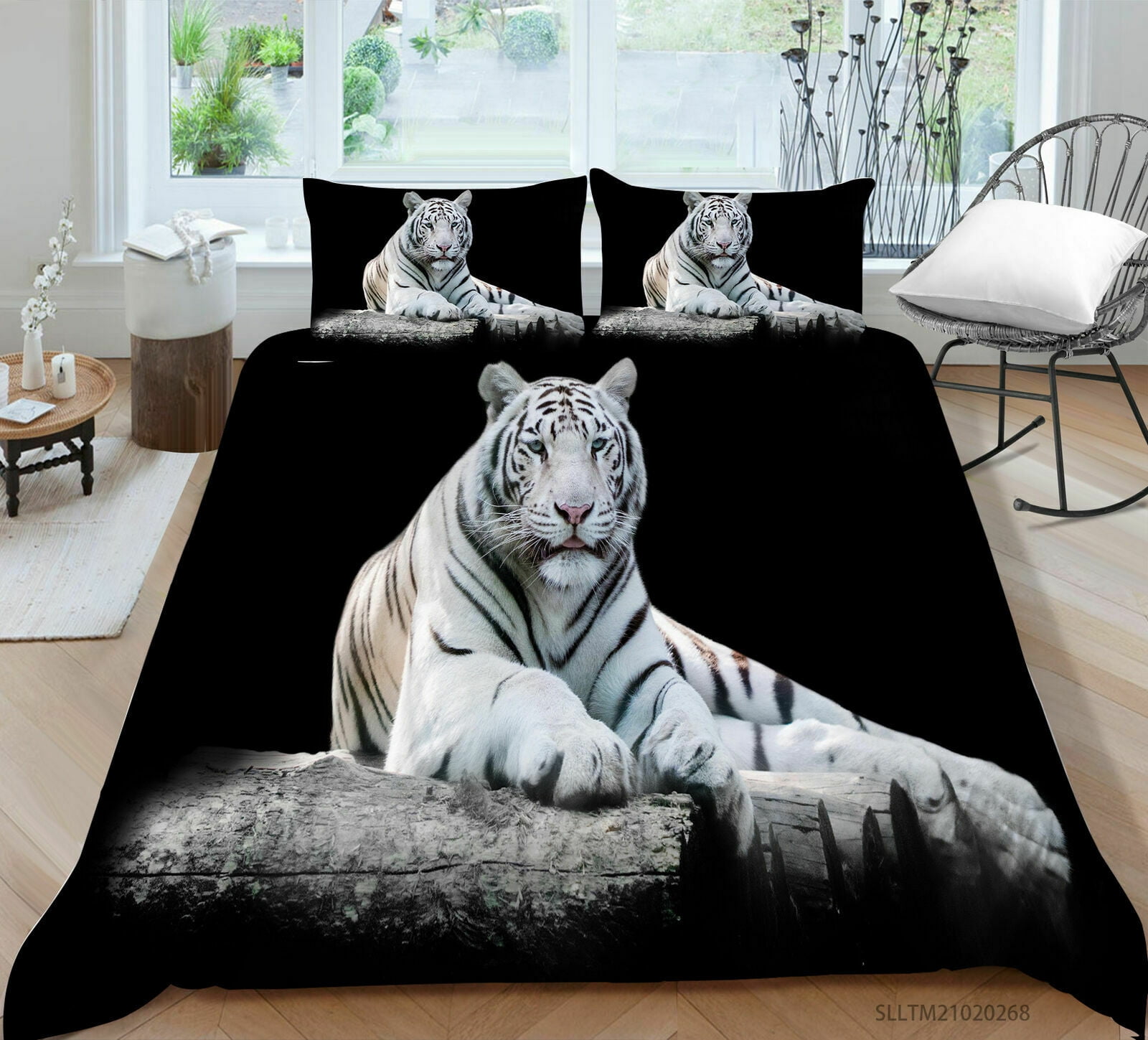Bedding Set Duvet Cover 3D White Tiger Print Bed Cover Set Cool Boy Man