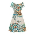 thumbnail image 2 of SCRAWLGOD Boho Mandala Flower Womens Dress Plus Size 4XL Butterfly Summer Dresses with Sleeves Midi Length Soft Swing Dress for Women Knee Length Wide Neck High Waist Dress for Vacations, 2 of 7
