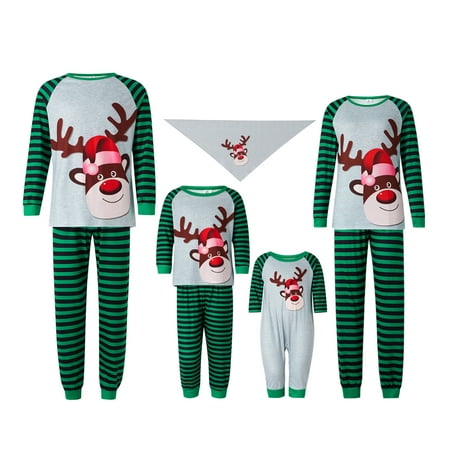 

wsevypo Matching Family Pajamas Sets Christmas PJ s Elk Print Top and Plaid Pants Jammies Sleepwear for Family