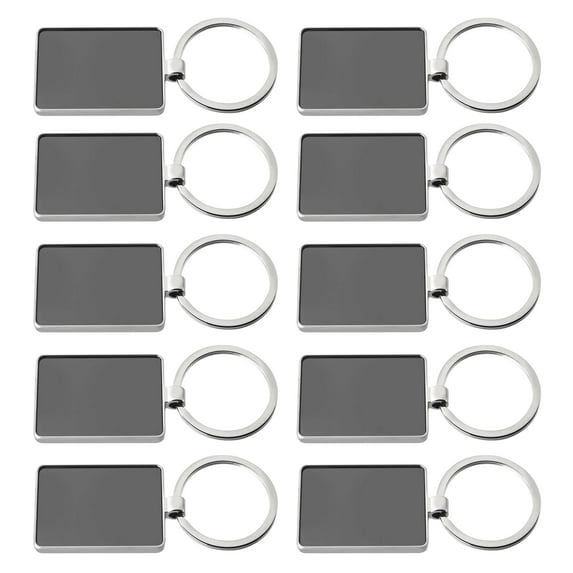 10 Two Tone Rectangular Metal Keychains Set - Key Ring, High Quality - Black