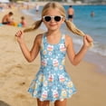 thumbnail image 3 of DISNIMO Easter Egg Print Girls Swimsuit with Skirt Bunny Flower Print One Piece Bathing Suit Quick Dry Swimwear 3-13Y Hawaiian Beach Summer Swim Dress, 3 of 8