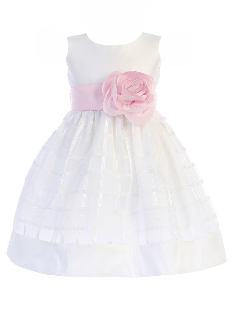 flower girl dress with pink sash