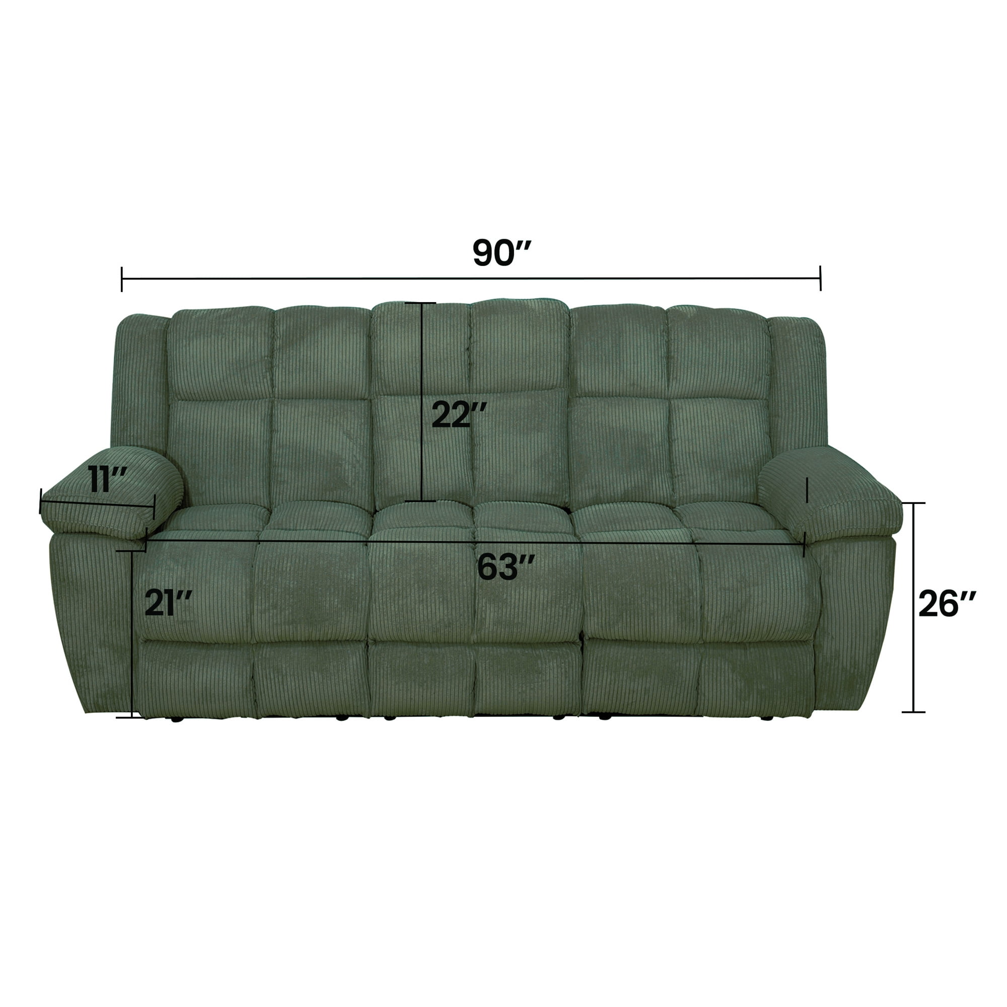 Aukfa 3-Piece Recliner Sofa Set - 90" 3 Seat Recliner with Flip Backrest Cupholder, Home Theater Seating, Green