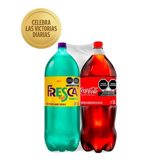 Refresco Coca Cola sabor original + Fresca sabor toronja 3 l c/u