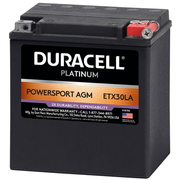Duracell AGM Powersport Battery, Group Size ETX30LA