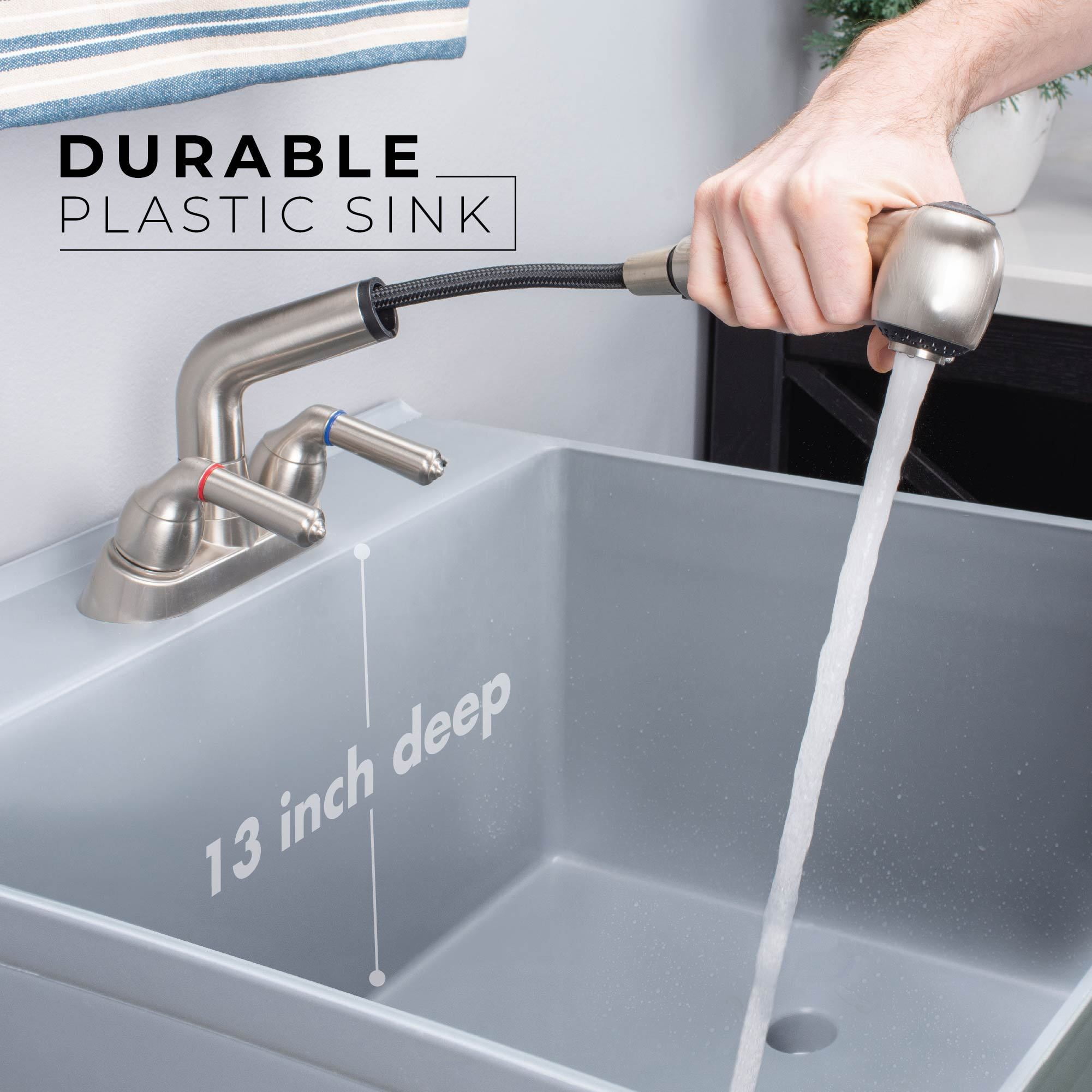 Tehila Grey 19 Gallon Utility Sink with Stainless Steel Finish Pull-Out Faucet