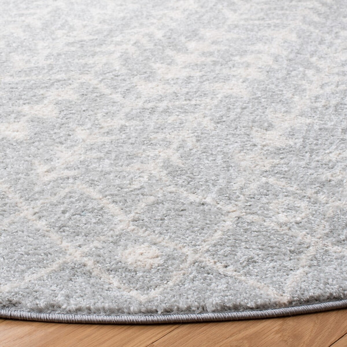 SAFAVIEH Tulum Goddard Moroccan Geometric Area Rug, 6'7" x 6'7" Round, Light Grey/Ivory