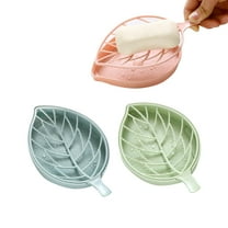 3pcs Soap Dish with Drain, EEEkit Leaf Shape Shower Soap Holder, Plastic Soap Sponge Storage Plate Tray Holder Case Container for Bathroom, Kitchen Counter, Sink(Pink, Green, Blue)
