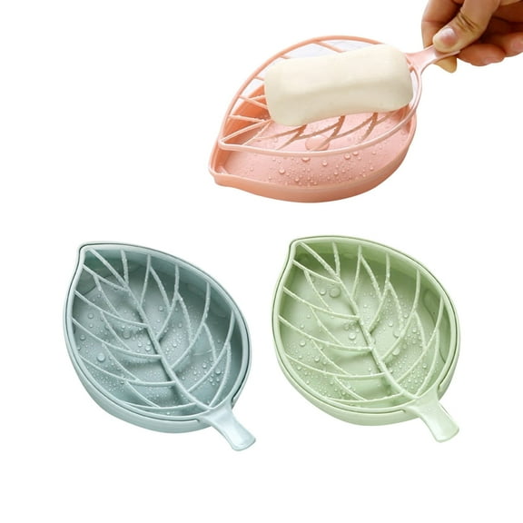 3pcs Soap Dish with Drain, EEEkit Leaf Shape Shower Soap Holder, Plastic Soap Sponge Storage Plate Tray Holder Case Container for Bathroom, Kitchen Counter, Sink(Pink, Green, Blue)