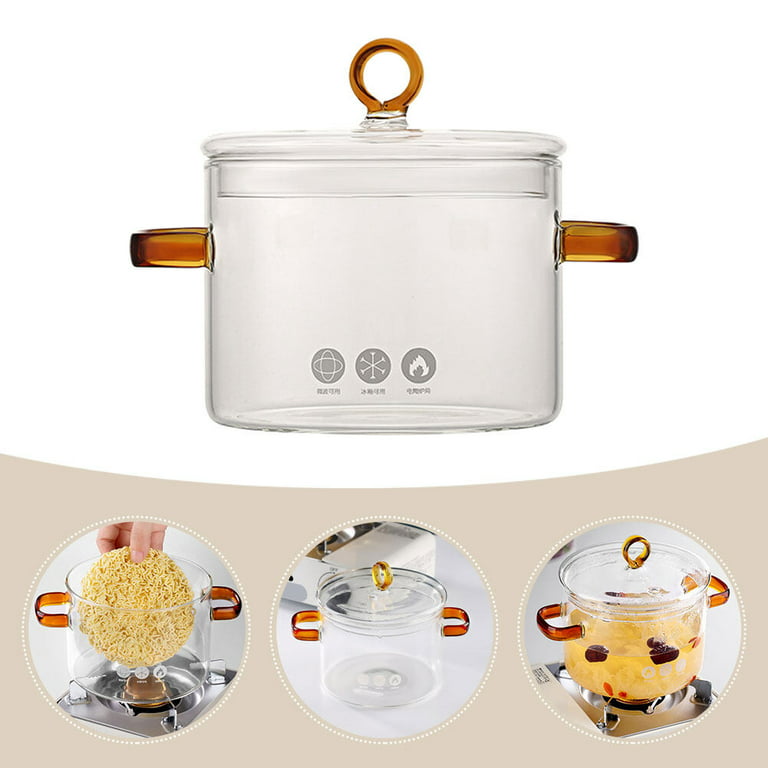Glass Stock Pot, High Borosilicate Heat-resistant Pans Clear Glass Pasta  Instant Noodle Pot Pan Stew Cooker, for Home Kitchen Restaurant (Color 