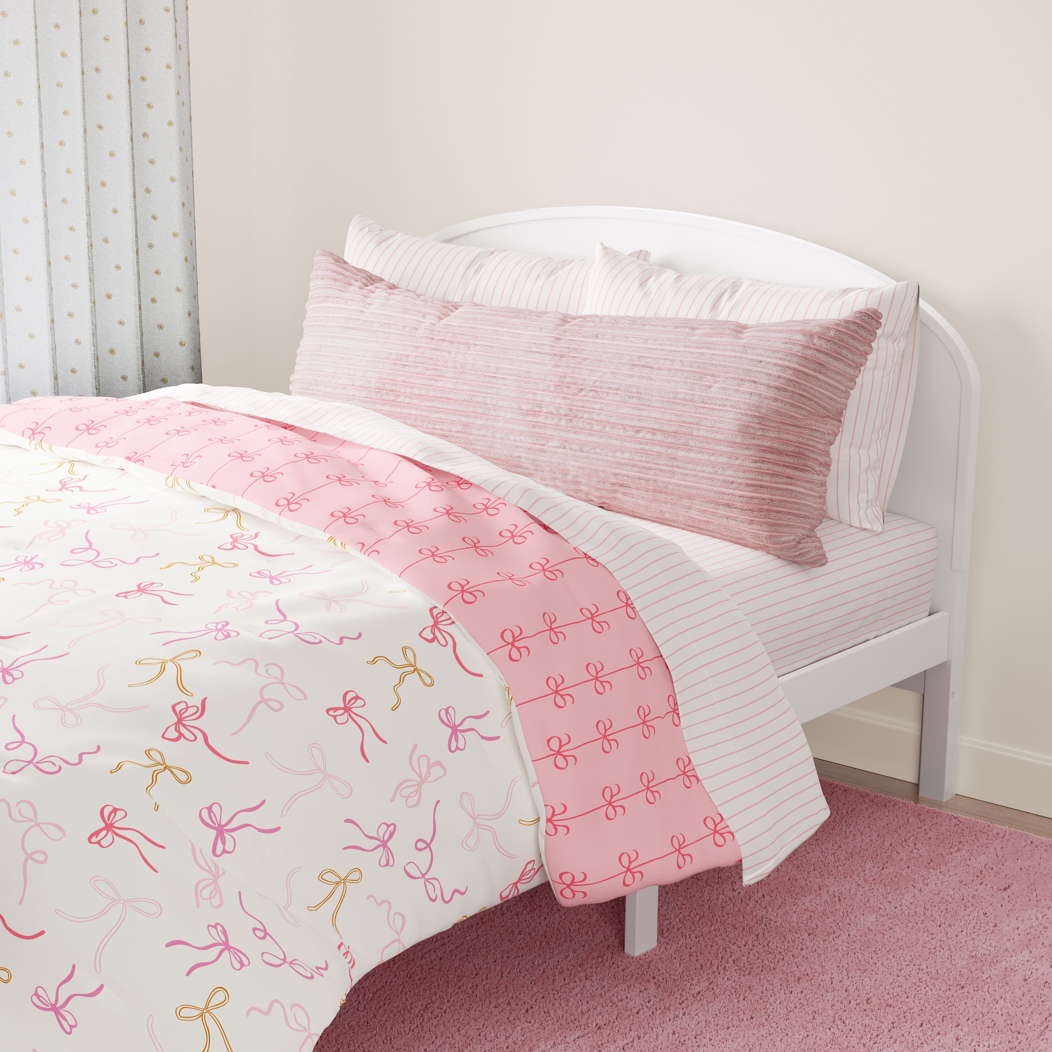 Mainstays Kids Body Pillow with Plush Ribbed Corduroy Removable Cover, 48 in x 20 in, Light Pink