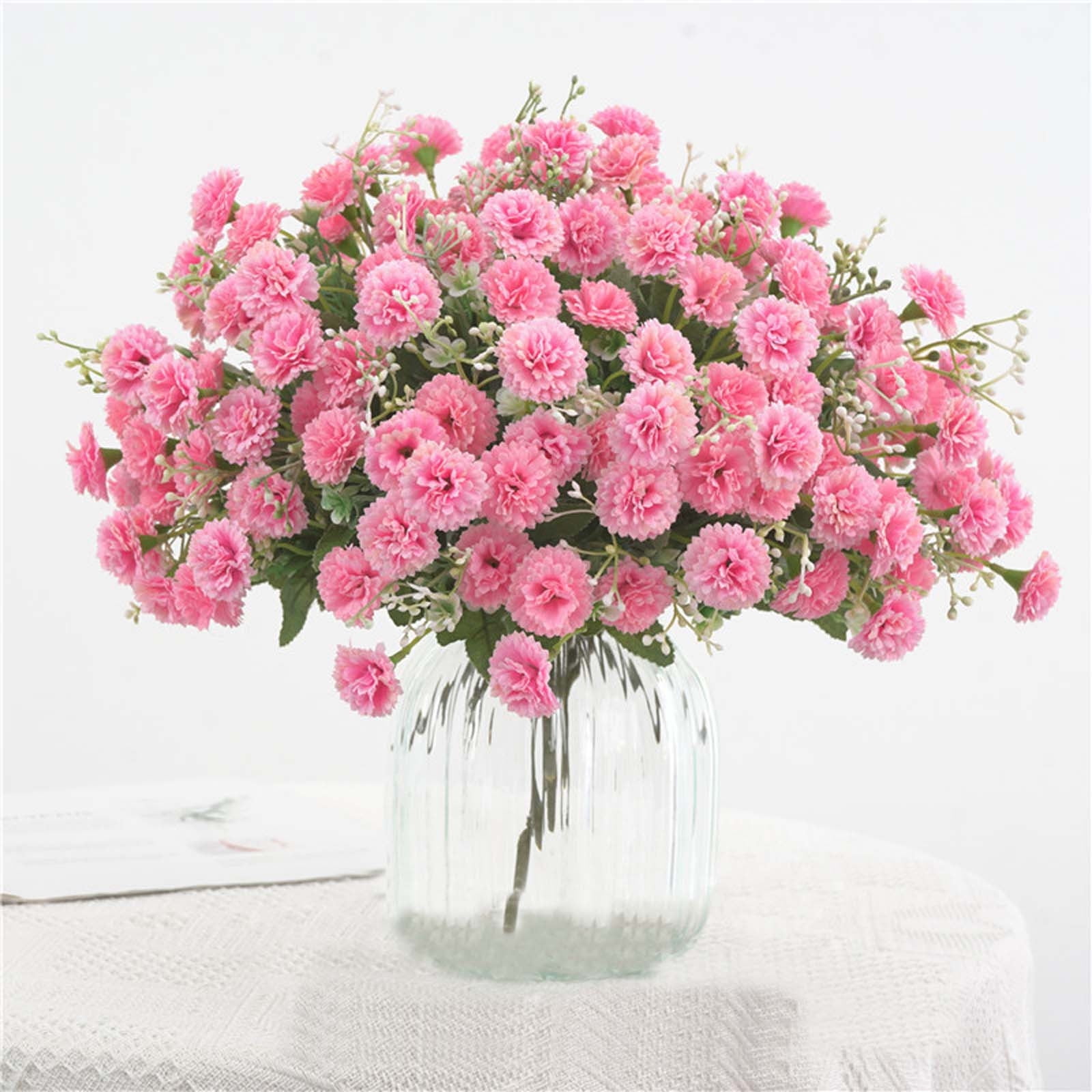Taotanxi 20Pcs Artificial Flowers Bulk Small Carnation Fake Flower with Stems Silk Carnation Flowers for Outdoors Wedding Home Hotel Decor (Pink)