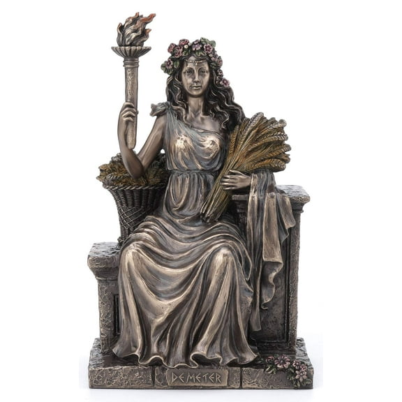Veronese Design 9 Inch Demeter Greek Roman Goddess of Agriculture Sitting Throne Antique Bronze Finish Statue