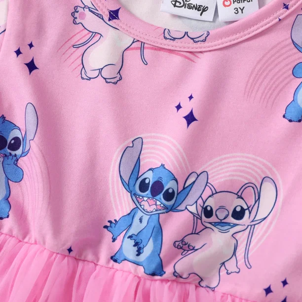 Disney Stitch Girls Dresses with Mesh Graphic Short Sleeves Summer - Main Image