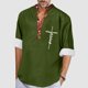 thumbnail image 2 of Camisas Para Hombre Camiseta estampada de manga larga con cuello levantado para hombre, informal, a la moda, para vacaciones en la playa (Green, XL), 2 of 3