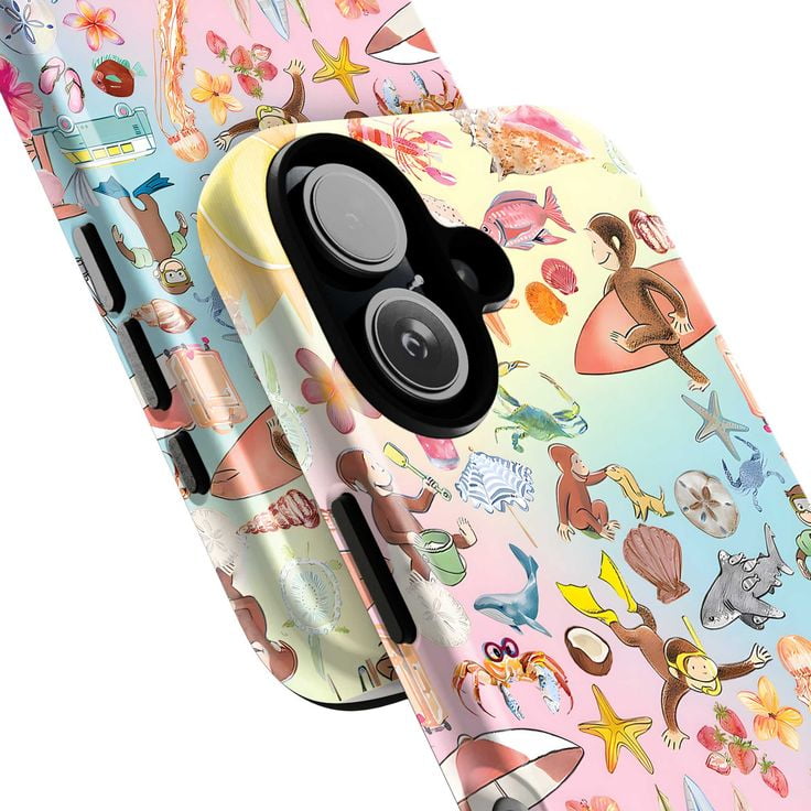 Curious Monkey Beach Day Phone Case, Fun Summer Surfing Ocean