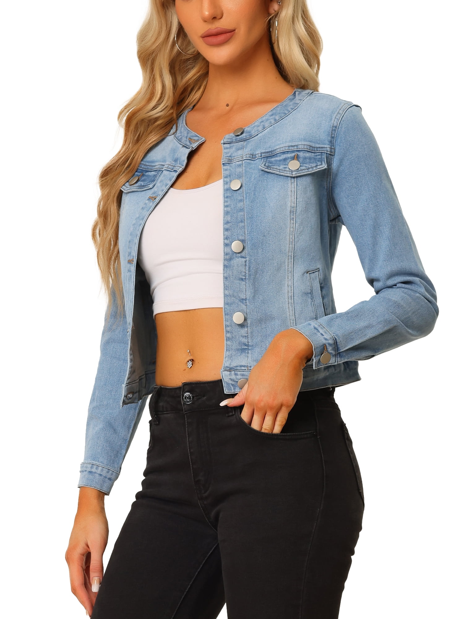 Collarless denim top jacket womens australia