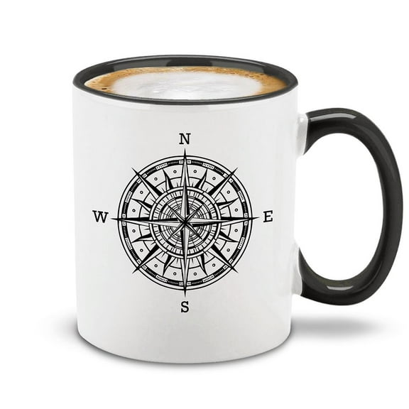 Shop4Ever Compass Travel North South East West Novelty Ceramic Coffee Mug Tea Cup Gift (Black Handle 11 oz.)