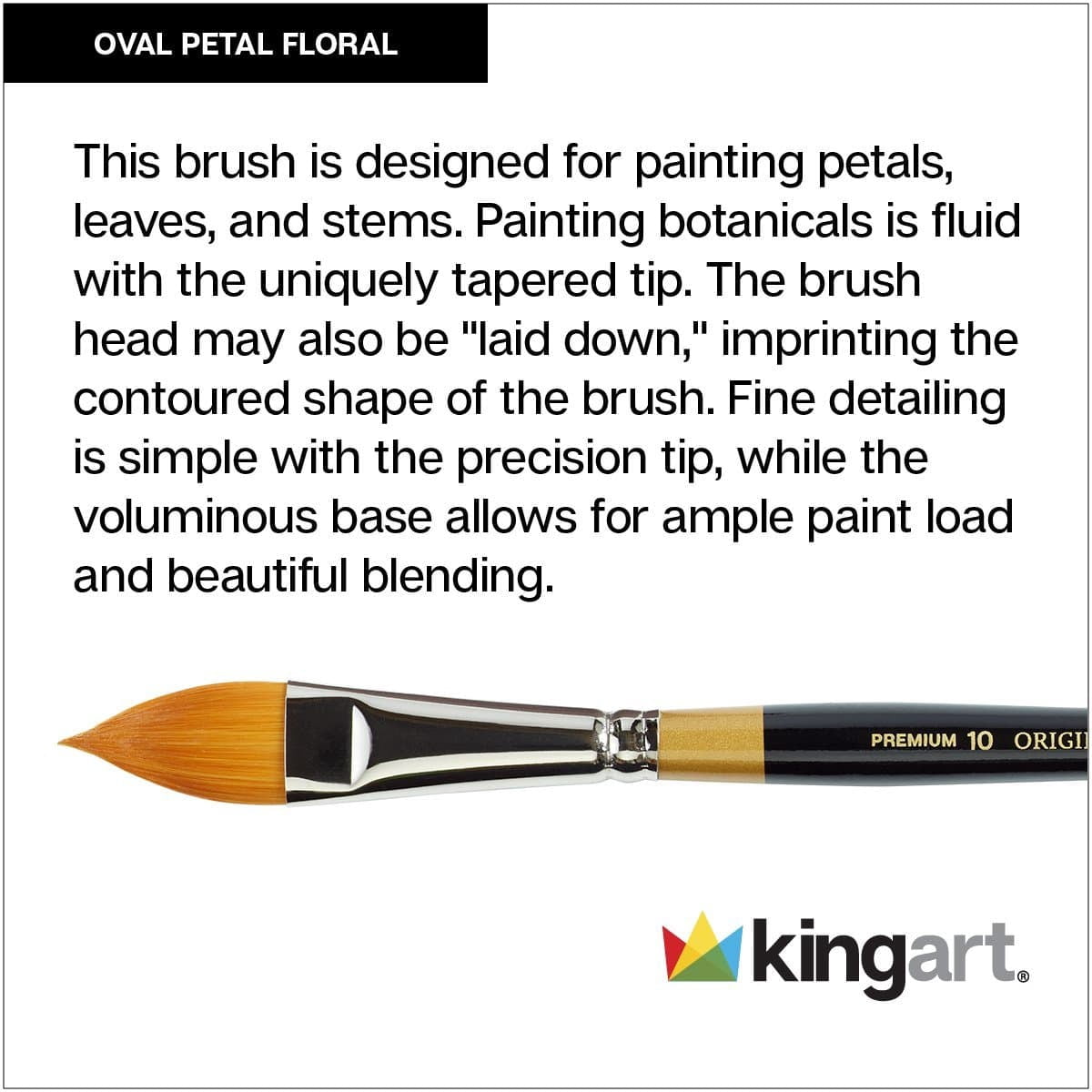 Kingart Original Gold, Oval and Round Floral Petal Series, Premium Golden Taklon Brushes, All Ages