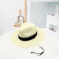 thumbnail image 3 of UDIYO Women Straw Panama Hat Travel Fedora Beach Sun Hat with Chin Strap Adjustable Summer Wide Brim Straw Roll up Hat UPF 50+, 3 of 8