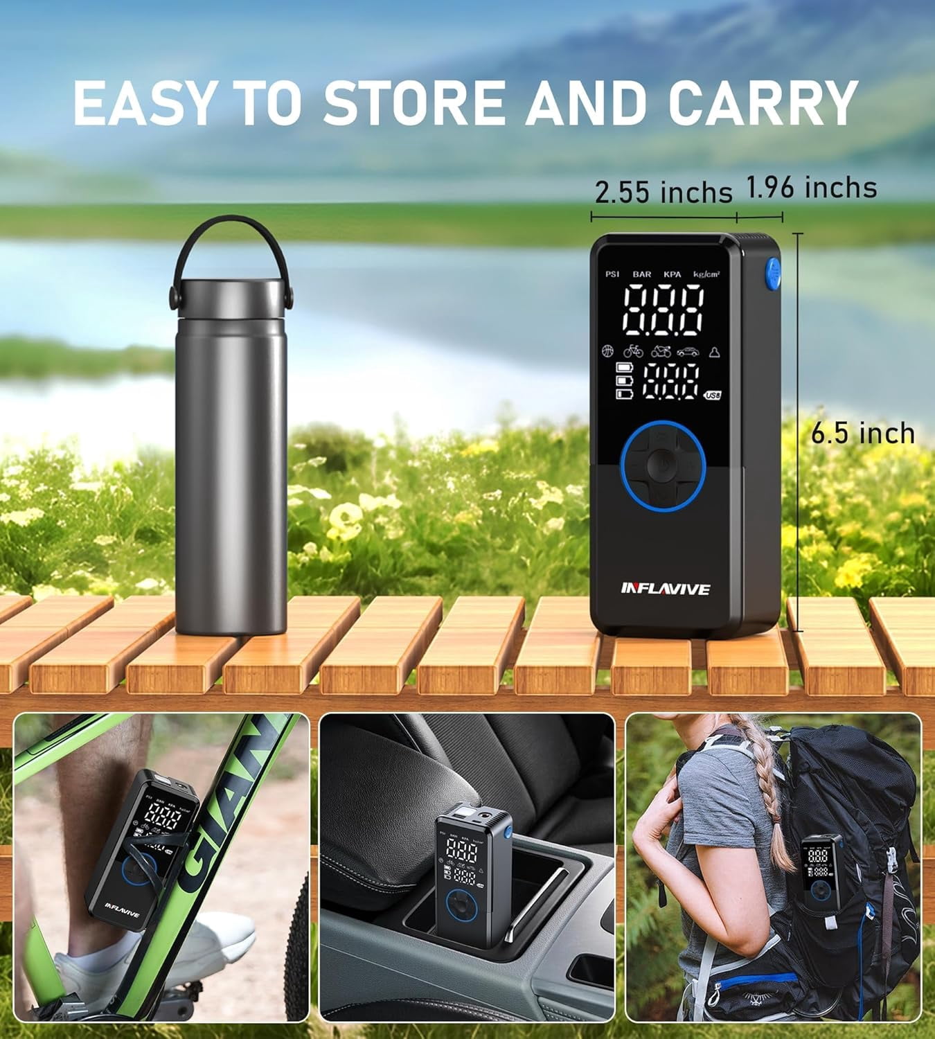 Tire Inflator Portable Air Compressor,150PSI Faster Inflation Cordless Tire Air Pump with Digital Gauge,Auto Shut-Off,LED Light,Electric Air Pump for Car Tires,SUV, Motorcycle, Bike, Balls（Blue)