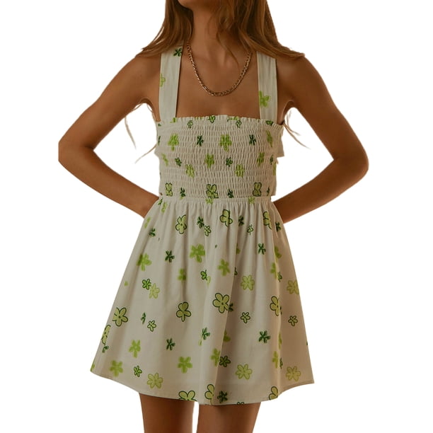 Txlixc Vestido Sin Mangas Sin Espalda Para Mujer, Estampado De Flores Plisado Vendajes De Amarre Verano Casual Corte Suelto Corto De Una Pieza Txlixc Moda