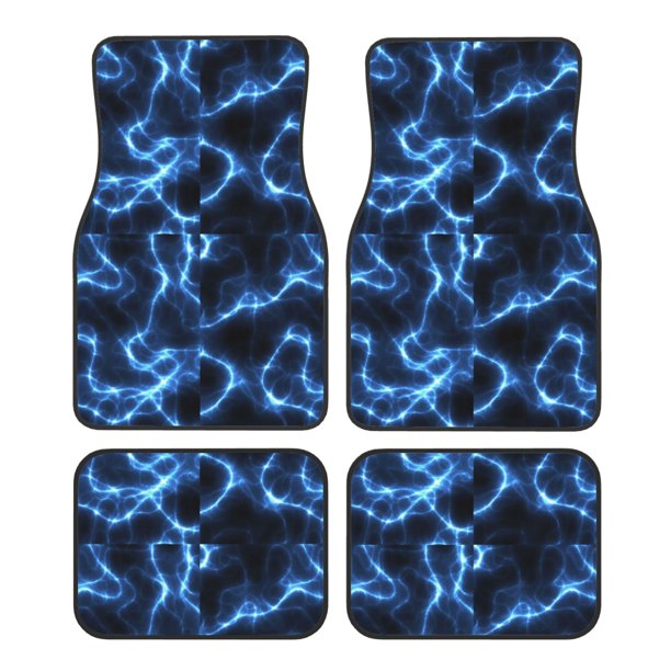 Fotbe Blue Lightning Juego de 4 Tapetes para Auto con Estampado – Alfombrillas de Goma Reforzada, Diseño Antideslizante, Protección para Todo el Año – Vehículos, Autos, Camionetas y SUVs