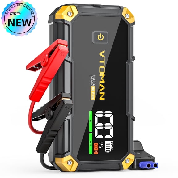 VTOMAN V8 Plus Car Jump Starter,3500A Peak 12V Lithium Battery Booster Pack(9.0L Gas & 8.5L Diesel),Portable Jump Box,Power Bank (44.4Wh) with Jumper Cables