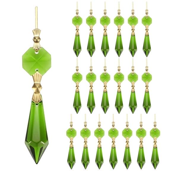 Uxcell 20-Pack Crystals Prisms Glass Tip Beads, 75mm Replacement Chandelier Teardrop Icicle Drops Hanging Pendant [Grass Green]