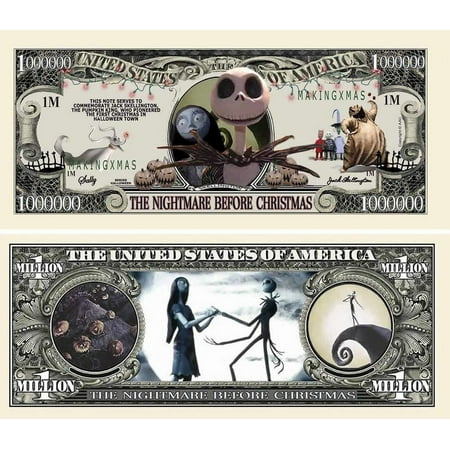 Nightmare Before Christmas Million Dollar Bill with Bonus “Thanks a Million” Gift Card Set and Clear