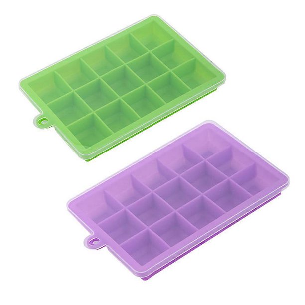 2-Pack Silicone Ice Cube Trays with Lids Easy Release Ice Cube Molds Set for Whiskey, Baby Food Silicone Cake Mold-Purple+Green-15