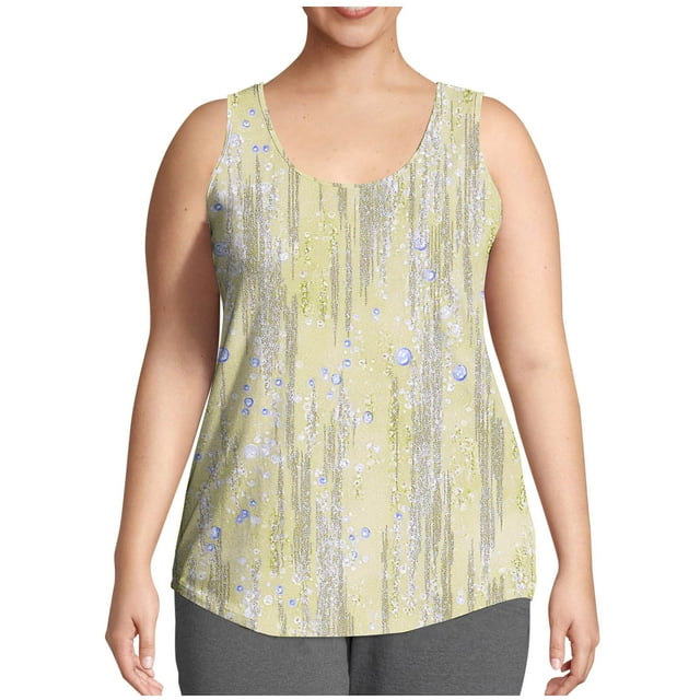 WRKEKC Débardeurs d'Été pour Femmes Imprimé Floral Col Rond Décontracté Grande Taille Cami pour Tenues d'Été et de Plage