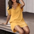 thumbnail image 2 of B91xZ Robe Grande Taille en Denim Mini Robe à Manches Longues, Jaune m, 2 of 5