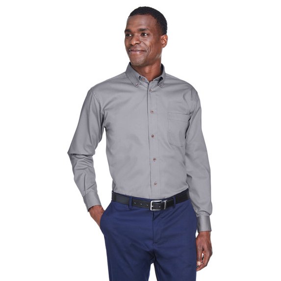 The Harriton Mens Easy Blend Long Sleeve Twill Shirt Shirt with Stain-Release - DARK GREY - XL