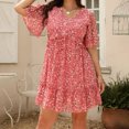 thumbnail image 2 of Jinhomg Womens Loose Summer Dress Elegant Ditsy Floral Print Ruffle Mini Dresses Plus Size Comfy Short Sleeve V-Neck Casual Dress Hot Pink XXL, 2 of 10