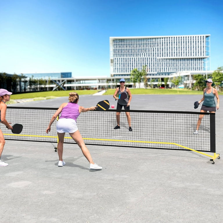 Deeliva Portable Pickleball Set With Net - 22ft Or 11ft Net, 4 Paddles, 6 Balls, Court Lines, Wheeled Base, Carry Bag
