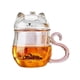 thumbnail image 1 of Taza de café transparente de doble pared con tapa, 473 ml (16 oz), diseño adorable de gato, de vidrio borosilicato con asa rosa., 1 of 8