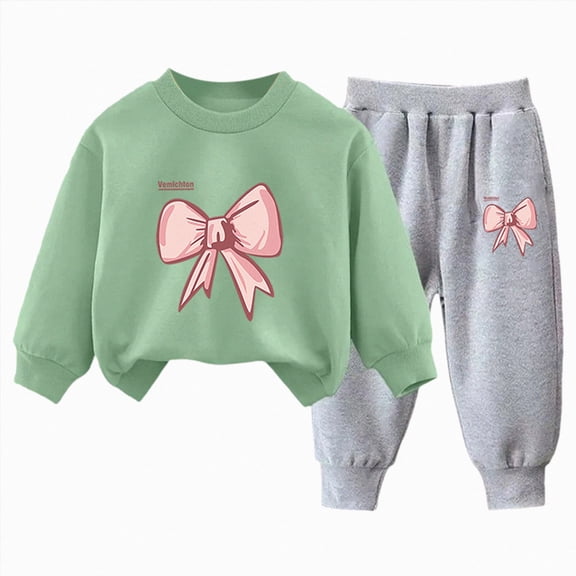 TOWED22 Toddler Baby Girl Boy Outfits Clothing Set 2pcs Long Sleeve Graphic Print T Shirt and Joggers Pants Fall Winter Clothes Casual(Light Green,4-5 Y)